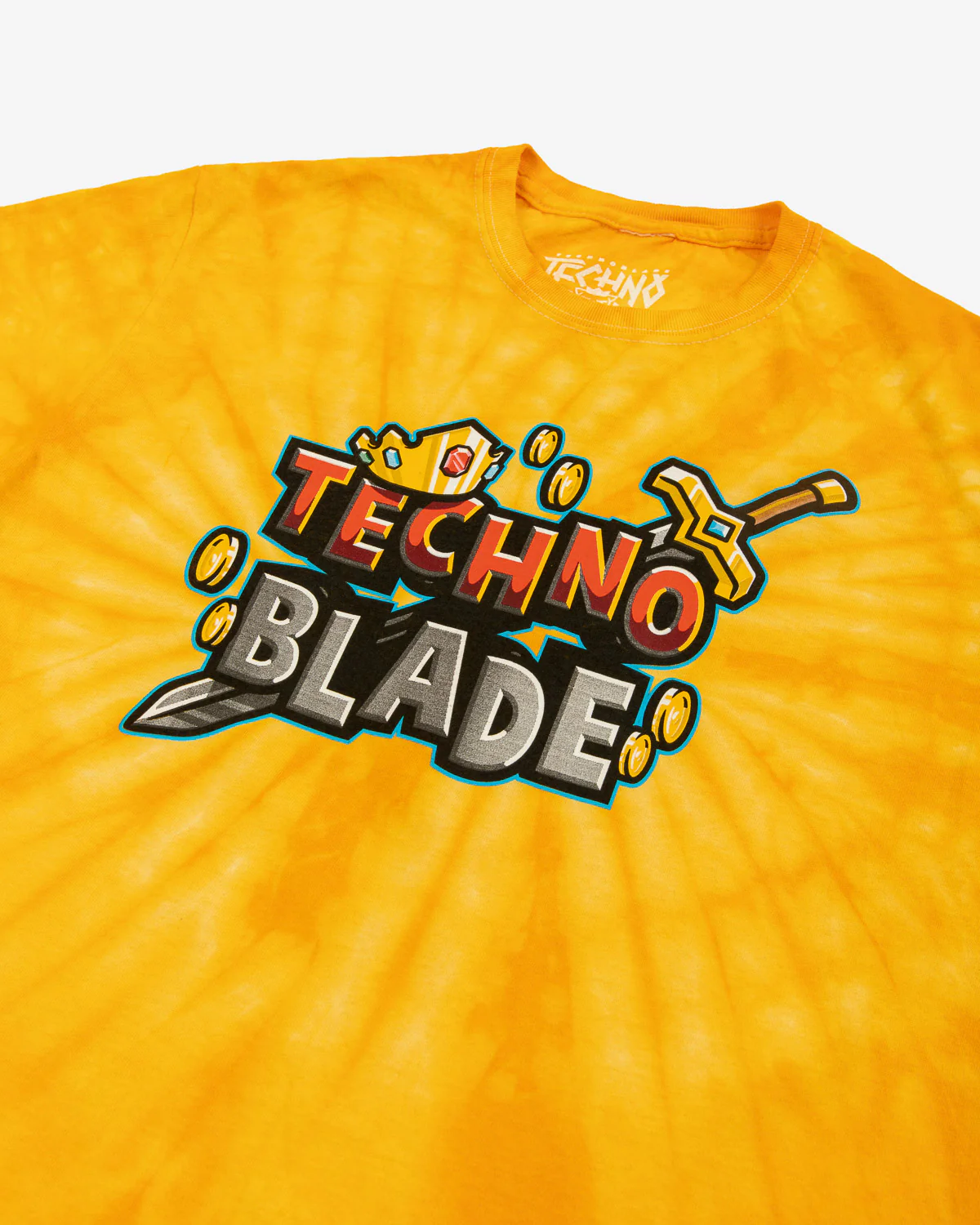 Techno Wordmark Tie Dye Youth Tee (Yellow Spiral Dye) - Image 2
